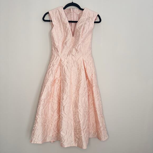 Talbot Runhof Pink Jacquard Knee Length A-Line Dress NWT New US 4 - Picture 3 of 11